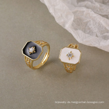Shangjie Oem Anillos Mode Frauen goldplattierte Zirkonringe Vintage Vintage Square Ring Oil Tropfen Sterling Silber Ring